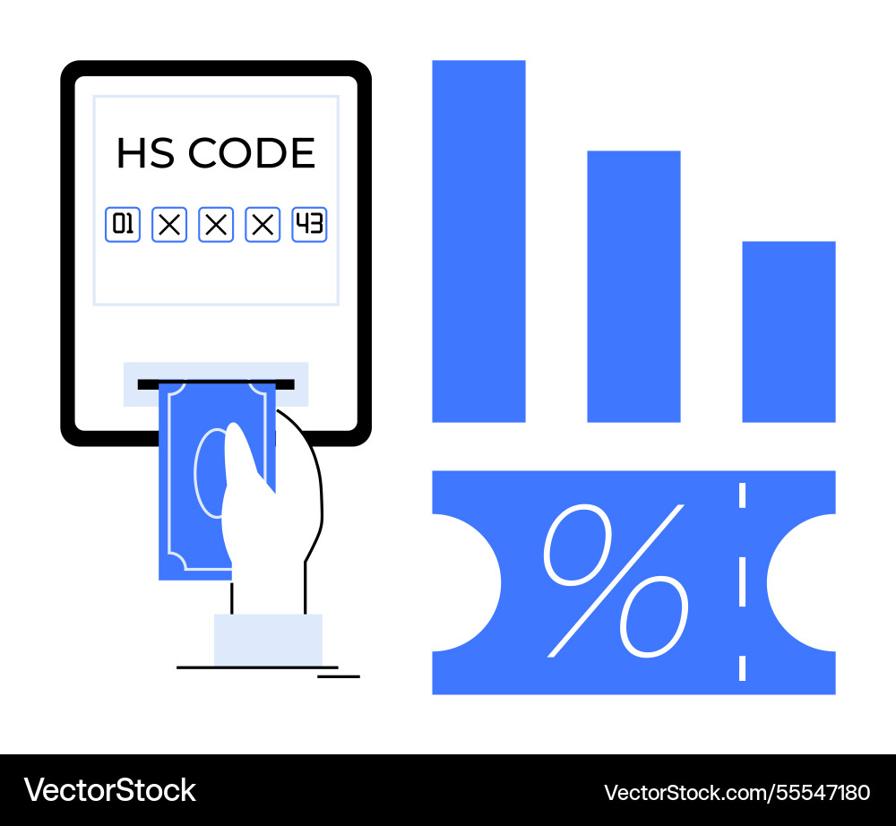 Hand inserting money into hs code machine with bar Hand inserting money into hs code machine with bar Vector Image