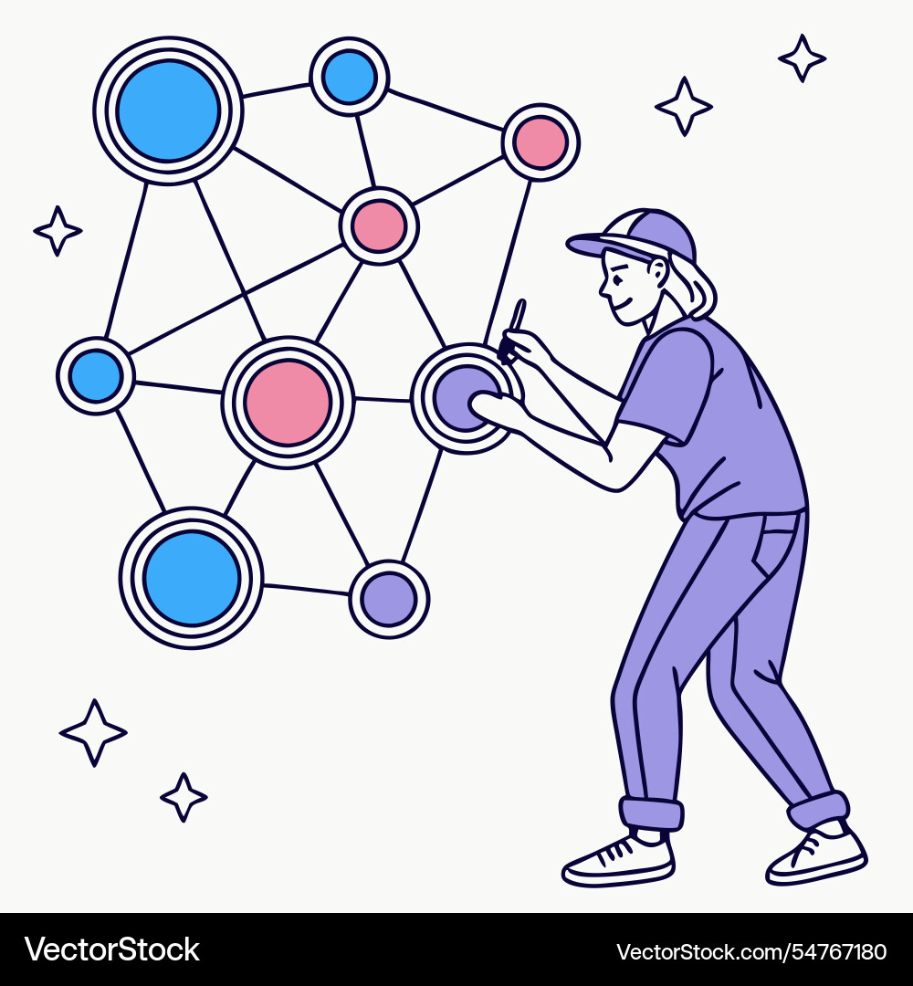 Neural network nodes interconnected pathways Neural network nodes interconnected pathways vector image