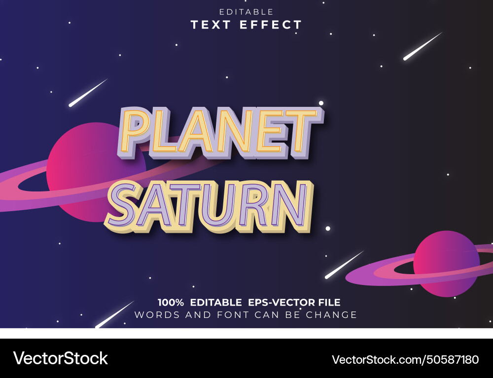 Planet saturn editable text effect 3d emboss Vector Image