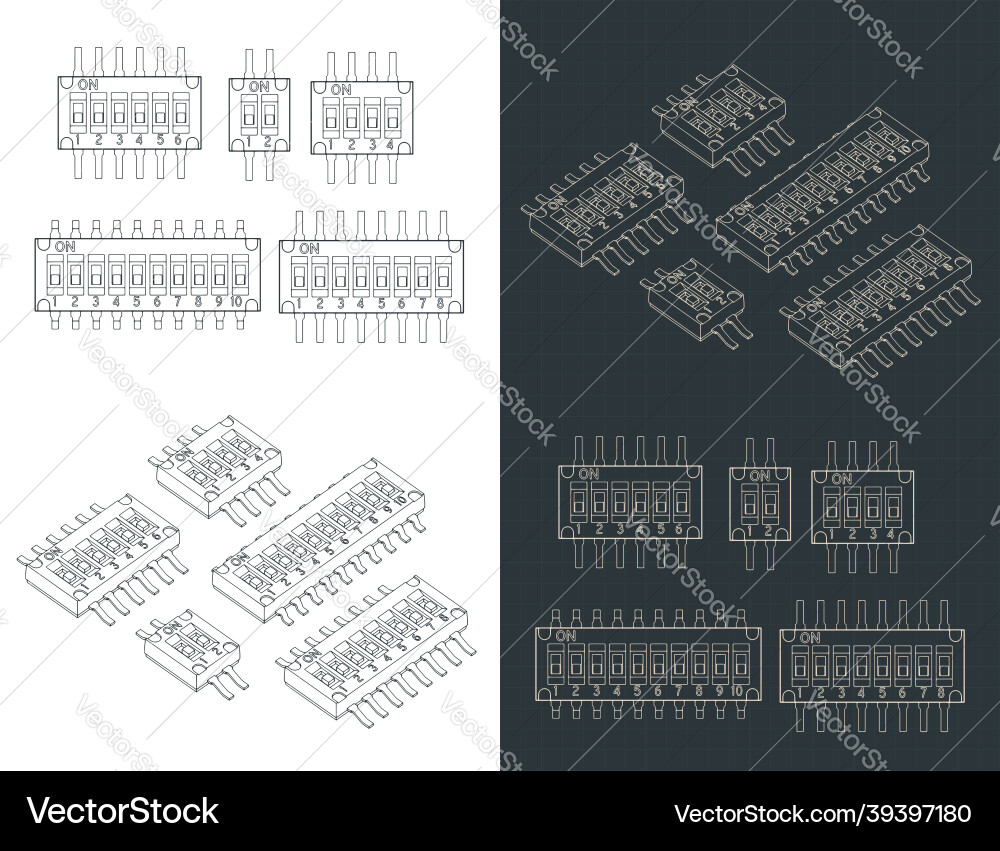 Spdt multi-pole slide switches blueprints Spdt multi-pole slide switches blueprints vector image