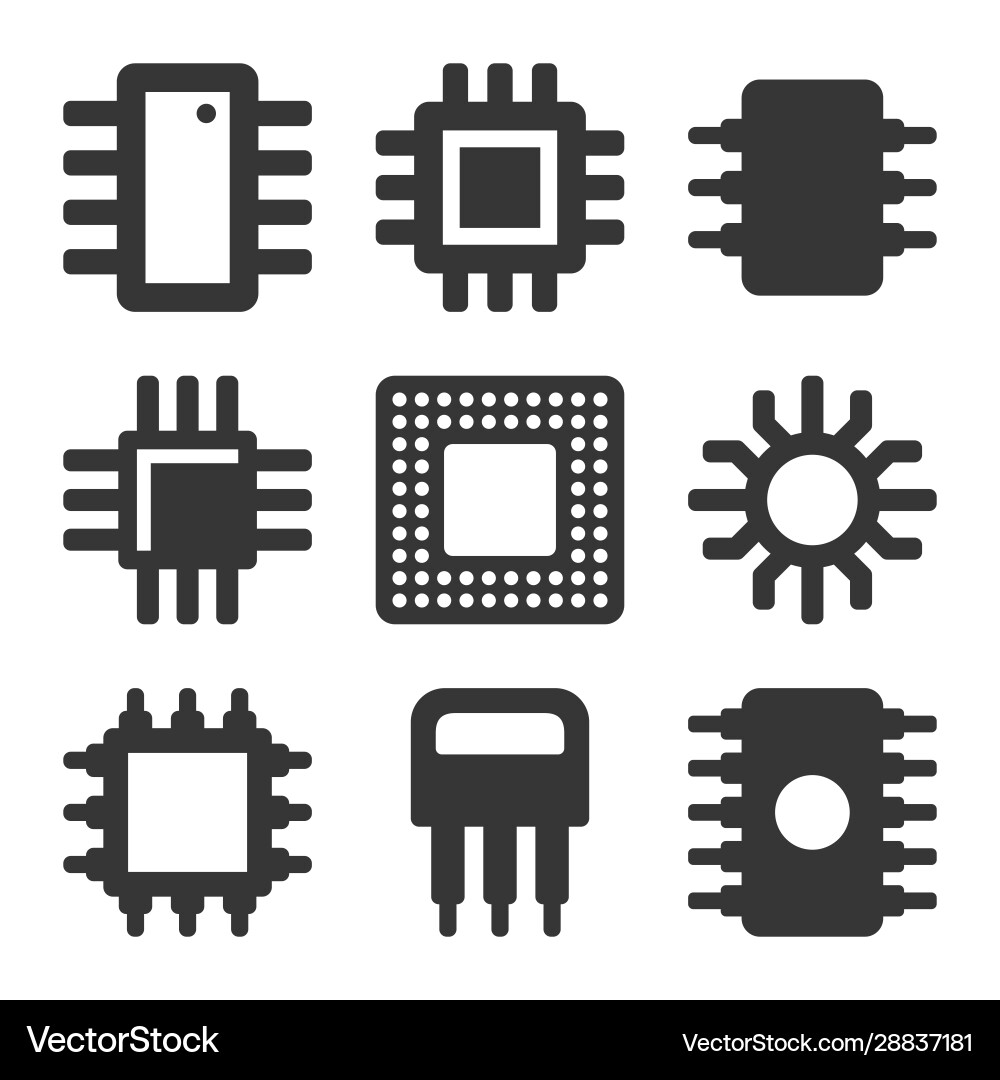 CPU Chip Icon Set - Electronic Components vector image