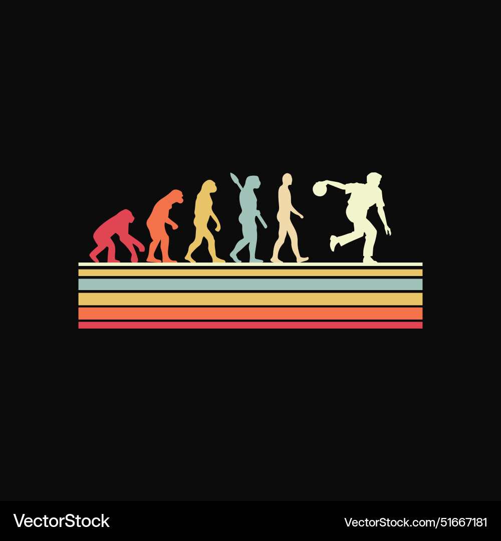 Funny bowling evolution of man vintage retro Vector Image