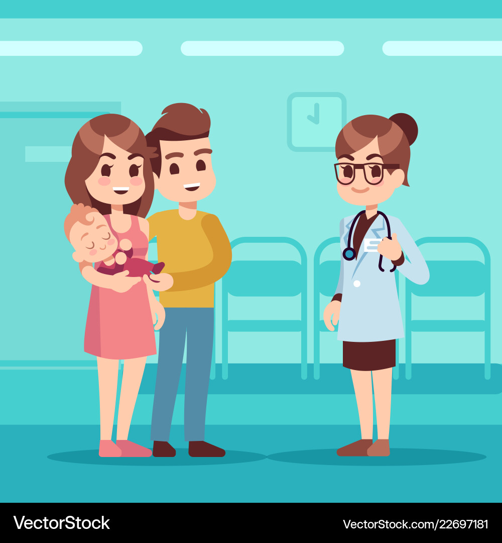 Happy family with baby and pediatrician doctor Happy family with baby and pediatrician doctor vector image