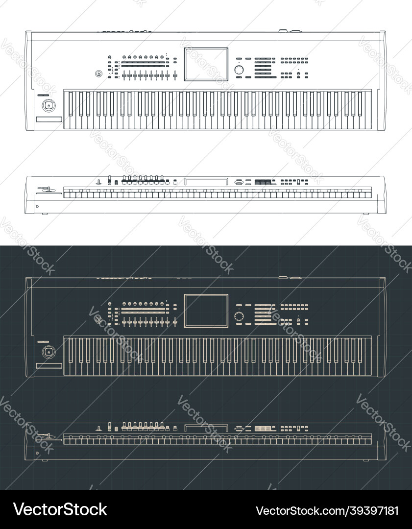 Synthesizer keyboard blueprints vector image