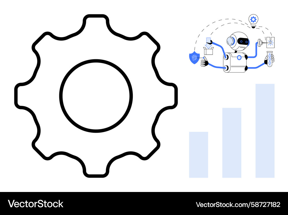 Gear with robot automating tasks and growing bar Vector Image