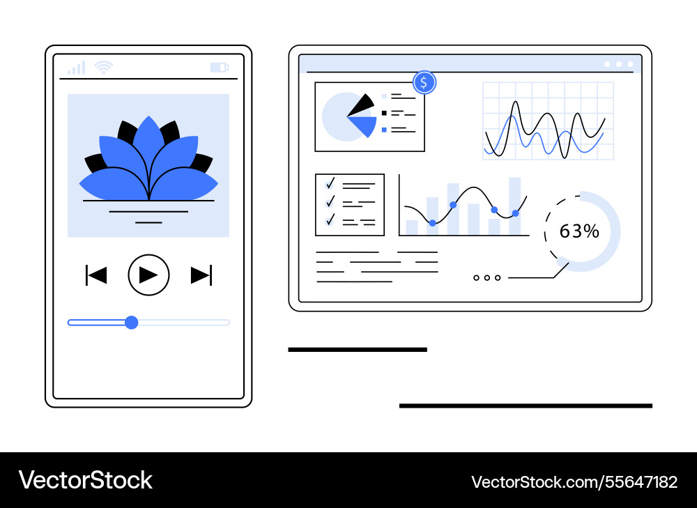 Mobile music player and data dashboard Vector Image