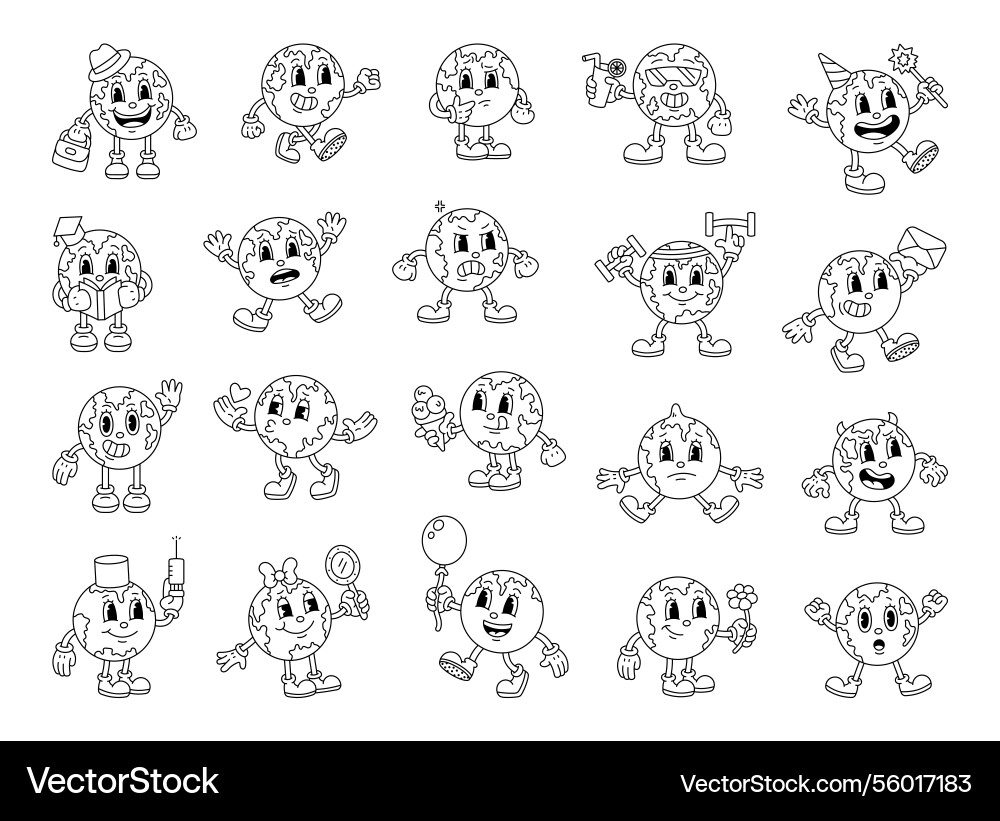 Charming planet character set showing emotions Charming planet character set showing emotions vector image