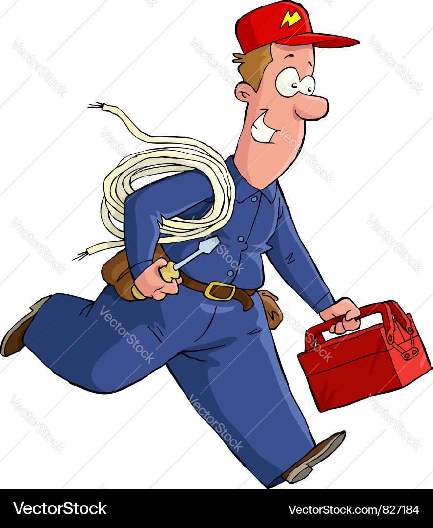 Electrician Running with Tools Vector Image