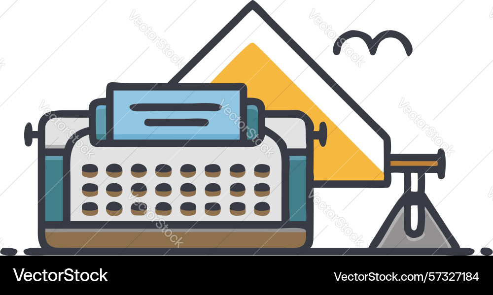 Typewriter on stand with document and bird design vector image