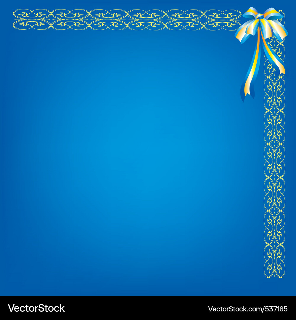 Decorative frame with pattern and bow on turn blue Vector Image