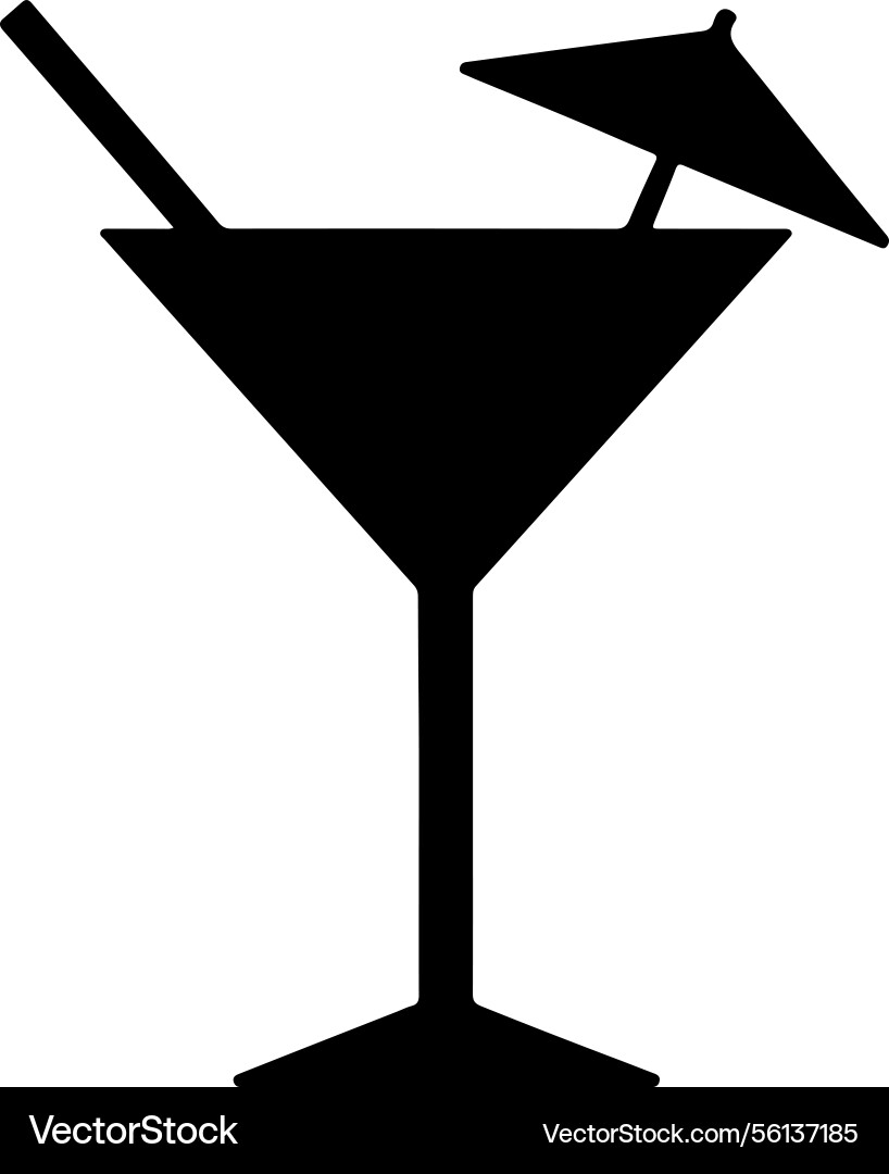 Silhouette of a martini cocktail with straw and um Silhouette of a martini cocktail with straw and um vector image