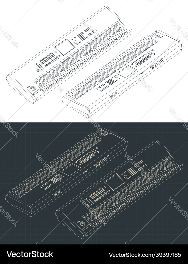 Synthesizer keyboard isometric blueprints vector image