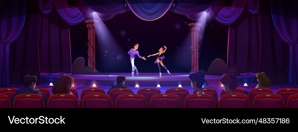 Ballett-Tänzer zeigen auf der Bühne und Vorhang Hintergrund Ballett-Tänzer zeigen auf der Bühne und Vorhang Hintergrund vektorbild