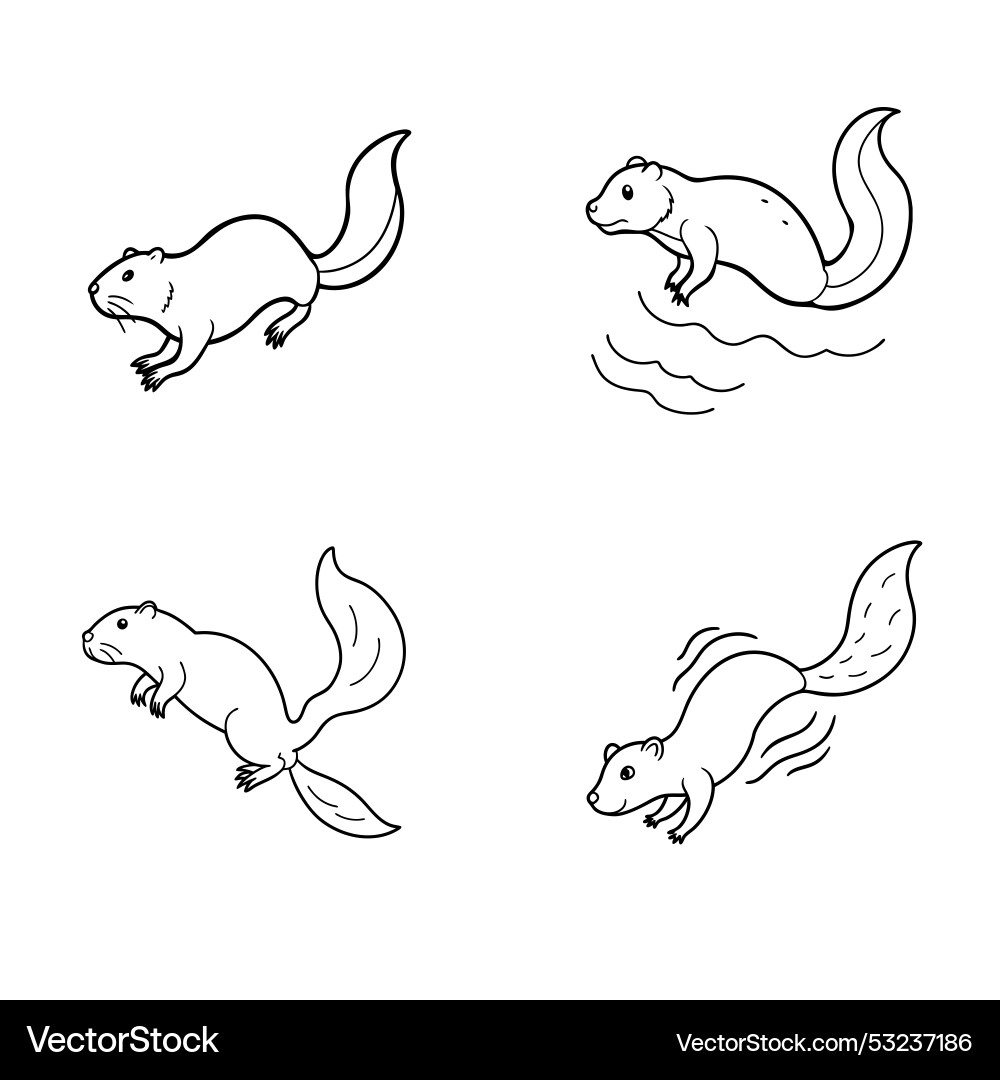 Beaver diving line art Royalty Free Vector Image