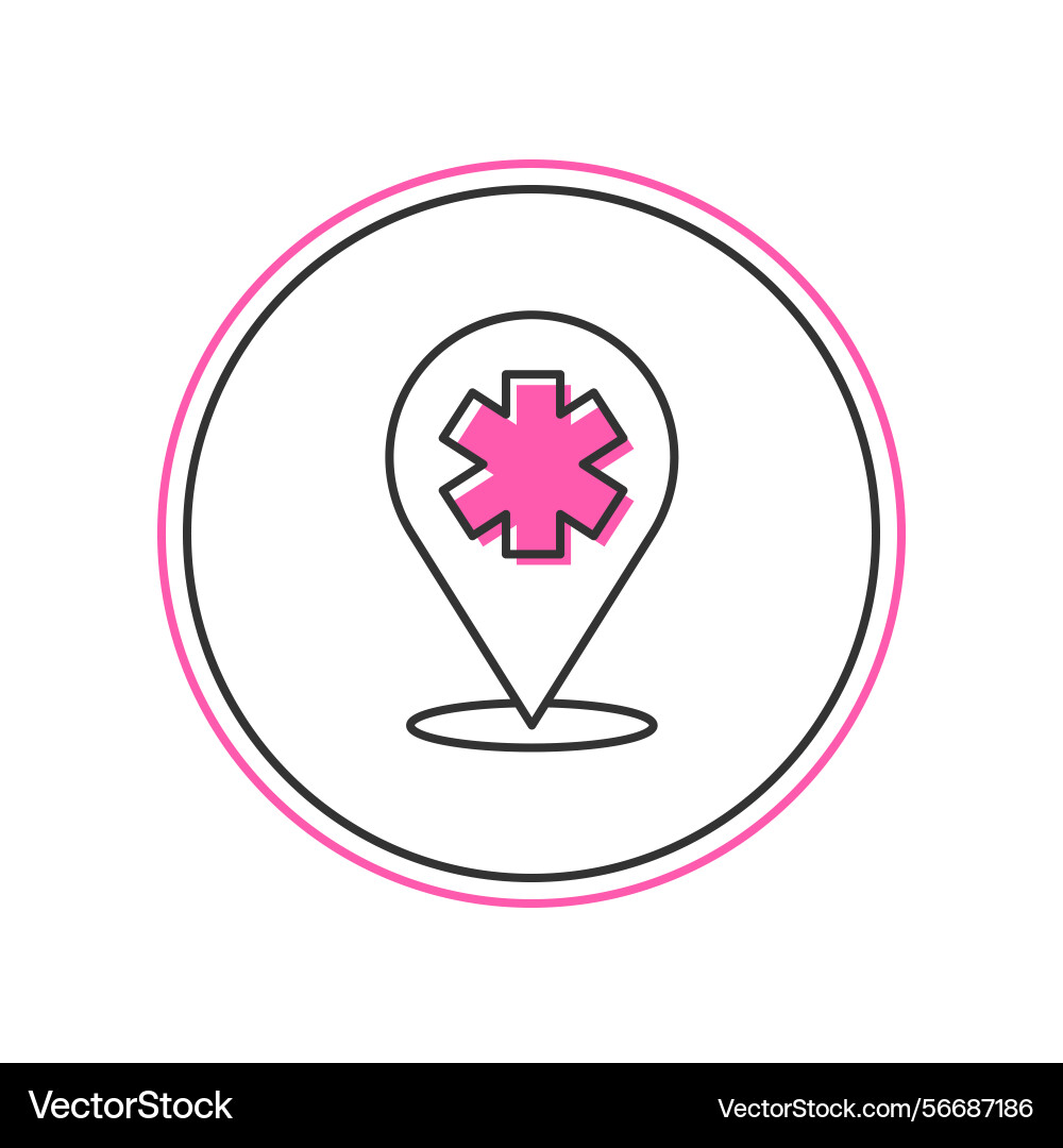 Filled outline medical map pointer with cross Filled outline medical map pointer with cross vector image