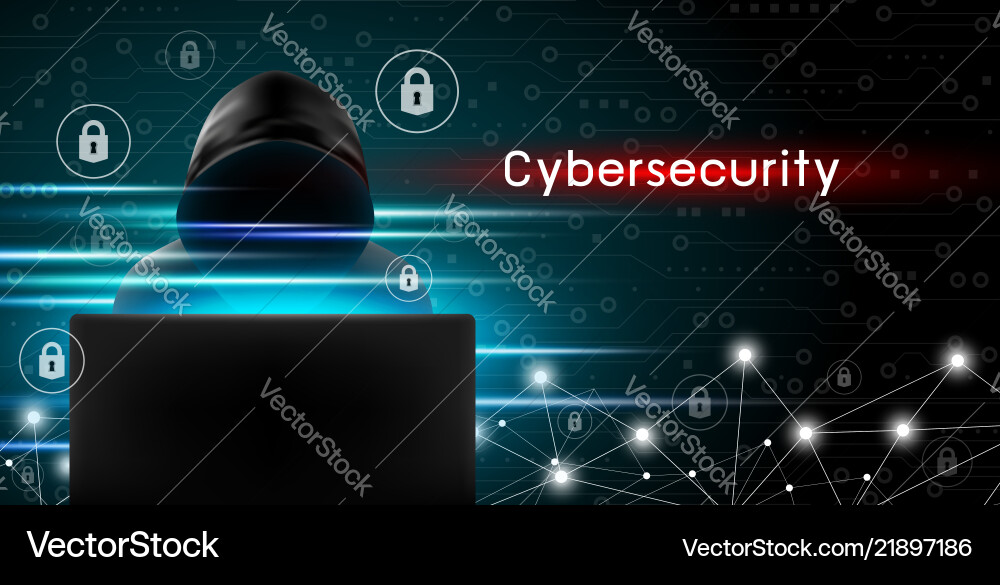 Hacker mit Computer - Cybersecurity Concept vektorbild