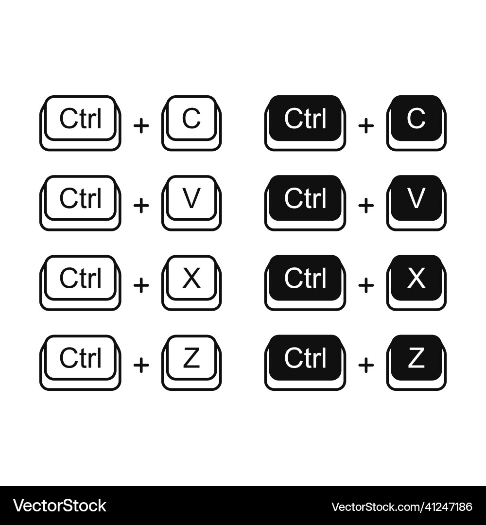 Keyboard Shortcuts set cut copy paste und undo Vektorbild