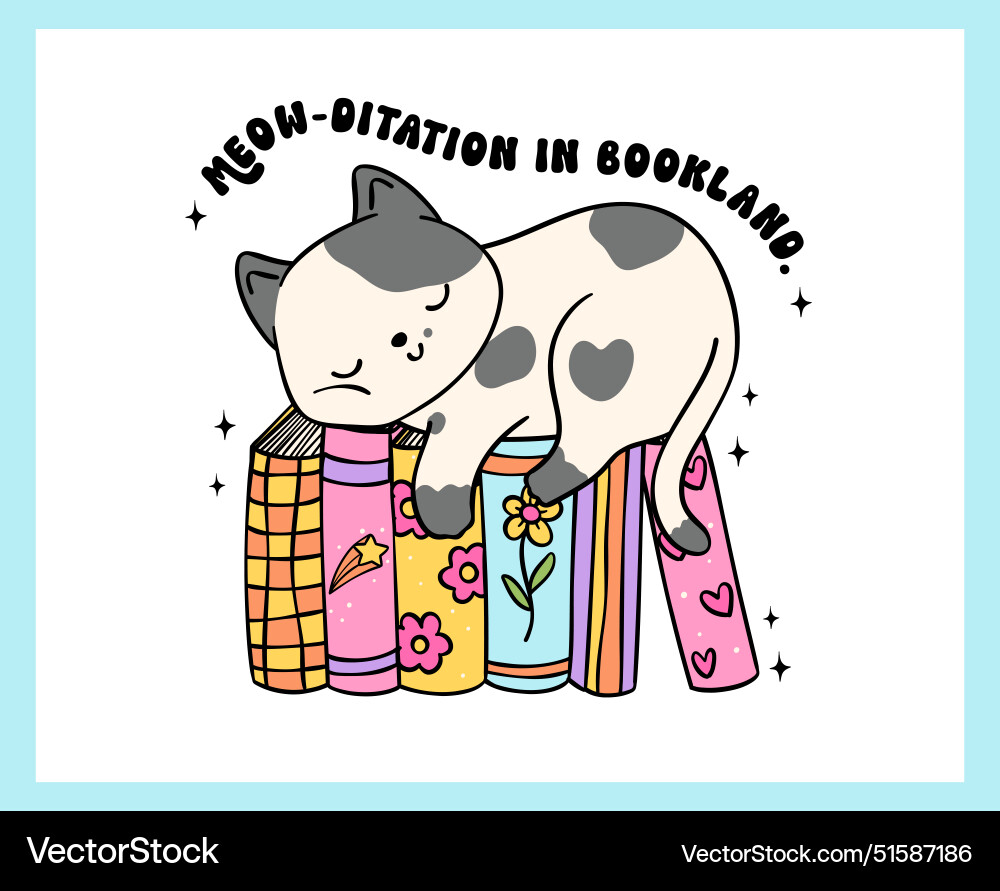 Retro Cat Reading Stack vector image