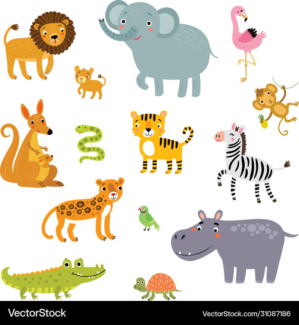 Set exotic animals Set exotic animals vector image