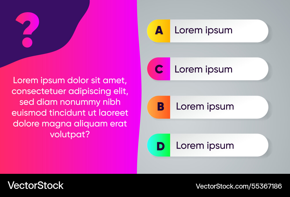Template question and answers for quiz game exam Vector Image