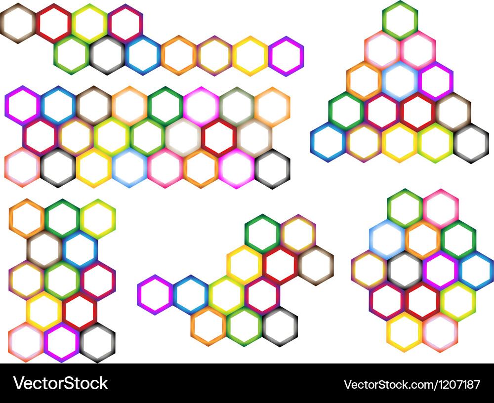 Different styles and colors of hexagon label Vector Image