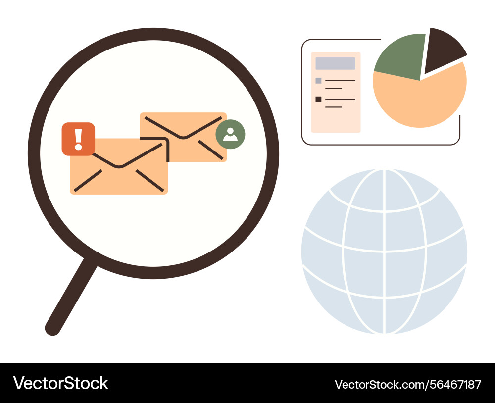 Email notifications data analysis and global Email notifications data analysis and global vector image