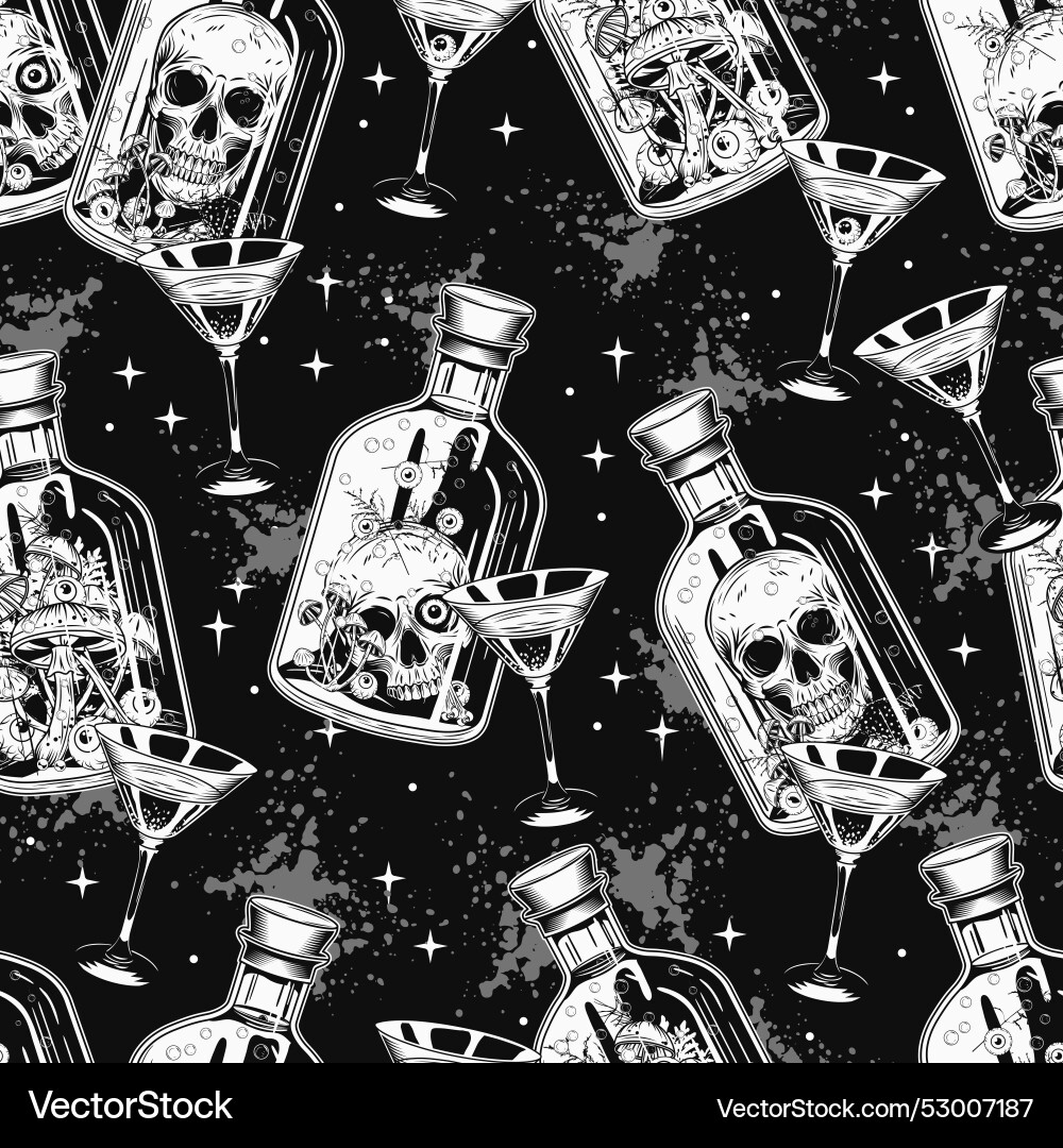 Halloween seamless pattern with bottles of potion Halloween seamless pattern with bottles of potion vector image