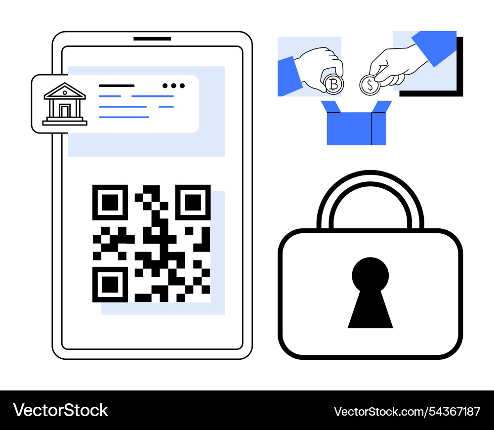 Smartphone displaying qr code with bank icon Smartphone displaying qr code with bank icon vector image