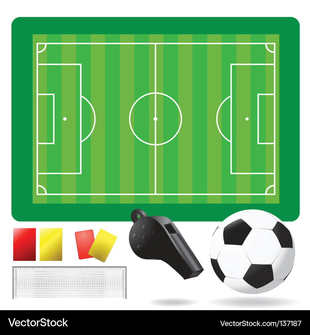 Soccer Field with Ball and Equipment Vector Image