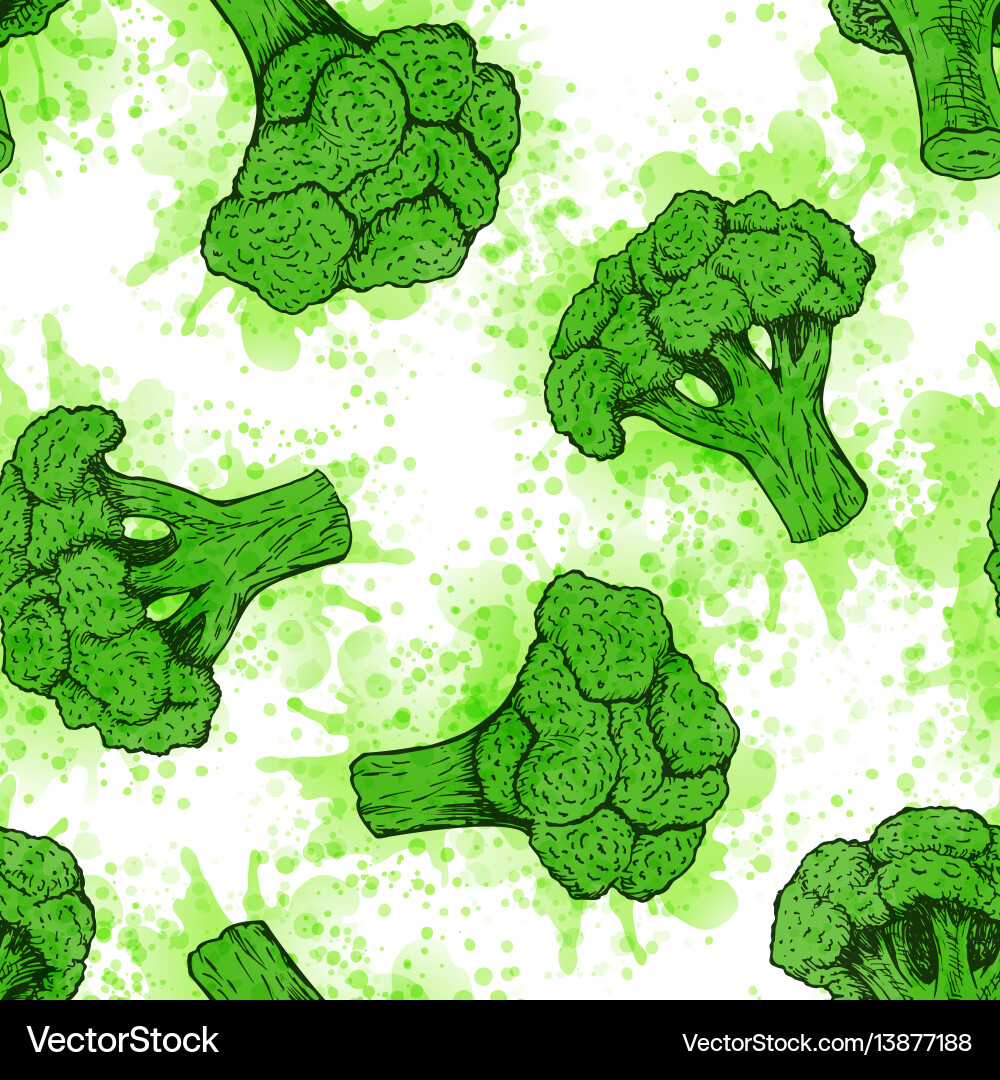 Broccoli Pattern - Green Background Vector Image
