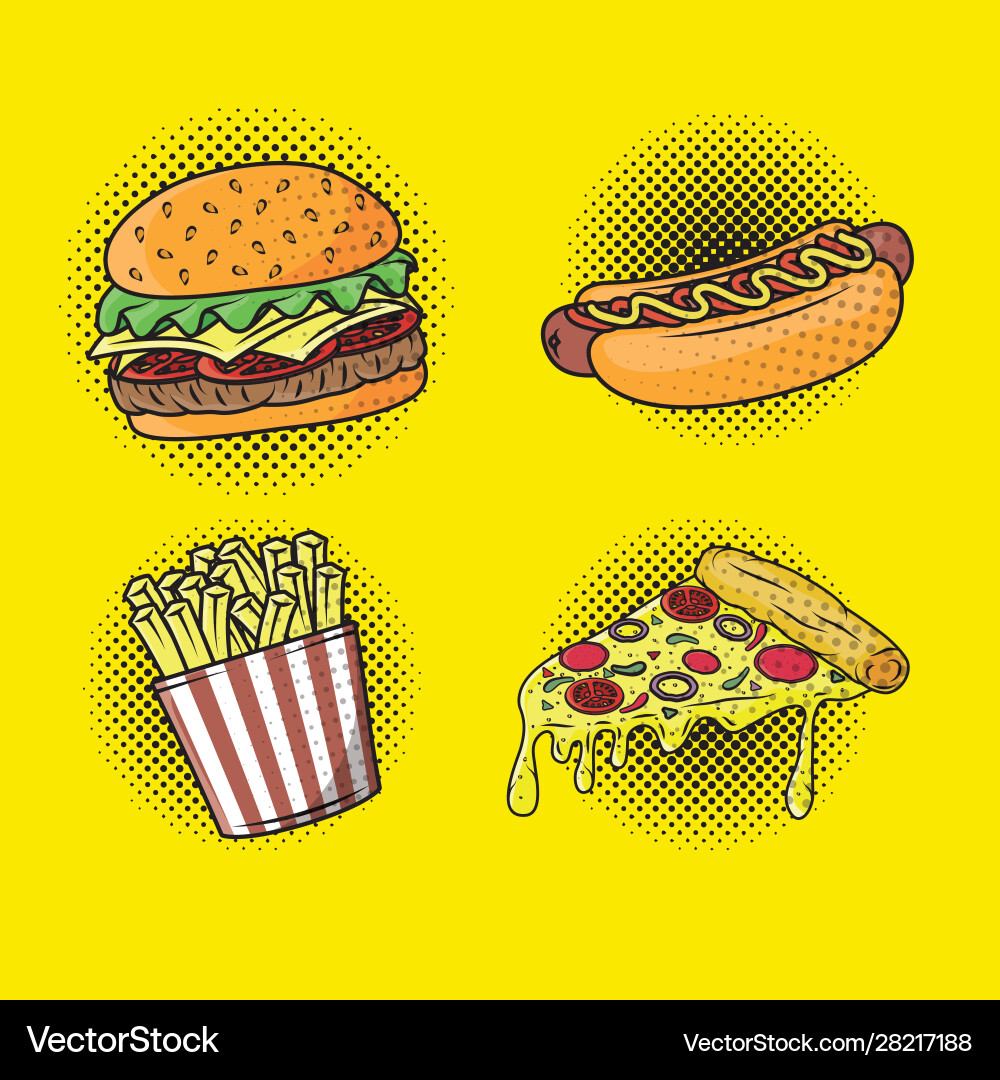 Delicious fast food pop art style – Royalty-Free Vector | VectorStock, image size:1000x1080