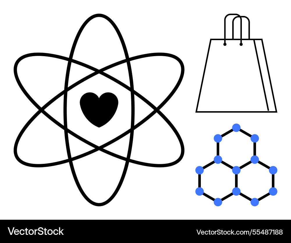 Heart within atomic structure shopping bag Vector Image