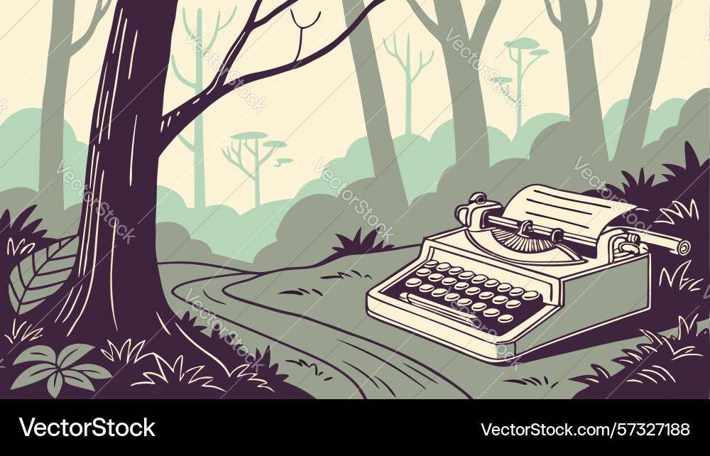 Old typewriter under ancient tree in forest Vector Image