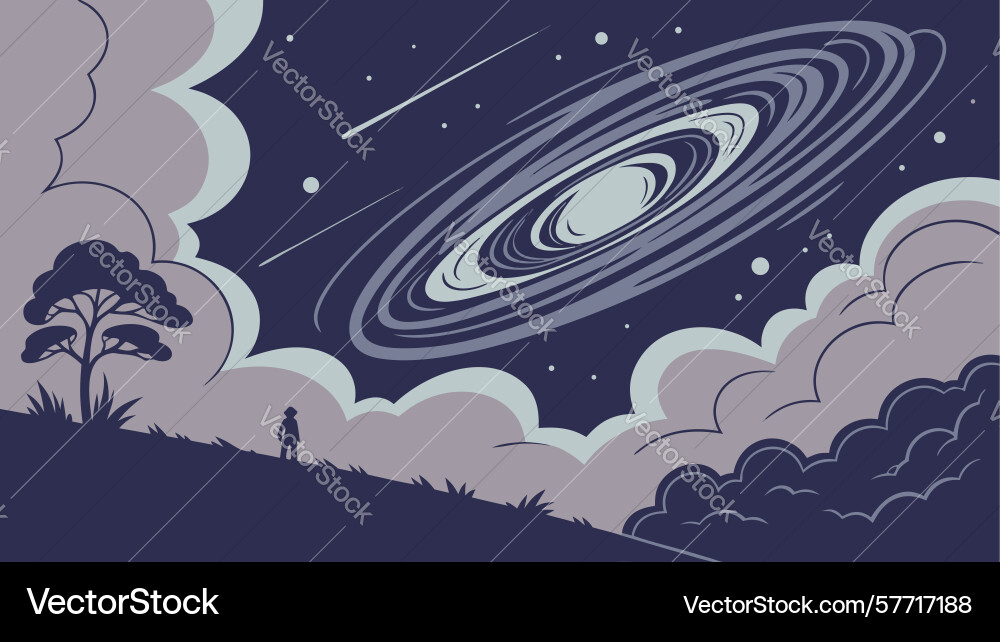 Ringed planet over abstract cloudscape Vector Image