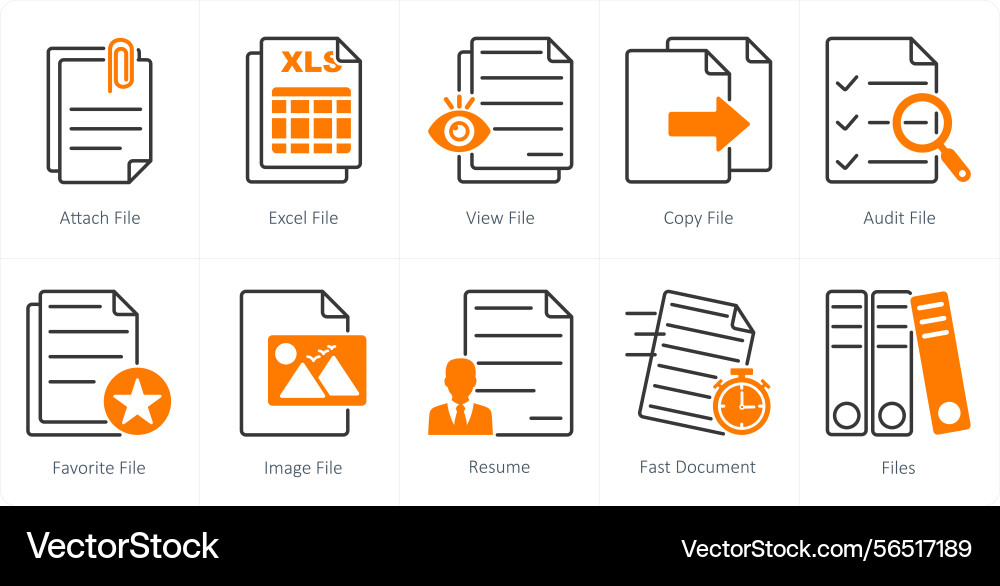 A set of 10 files icons as attach file excel vector image