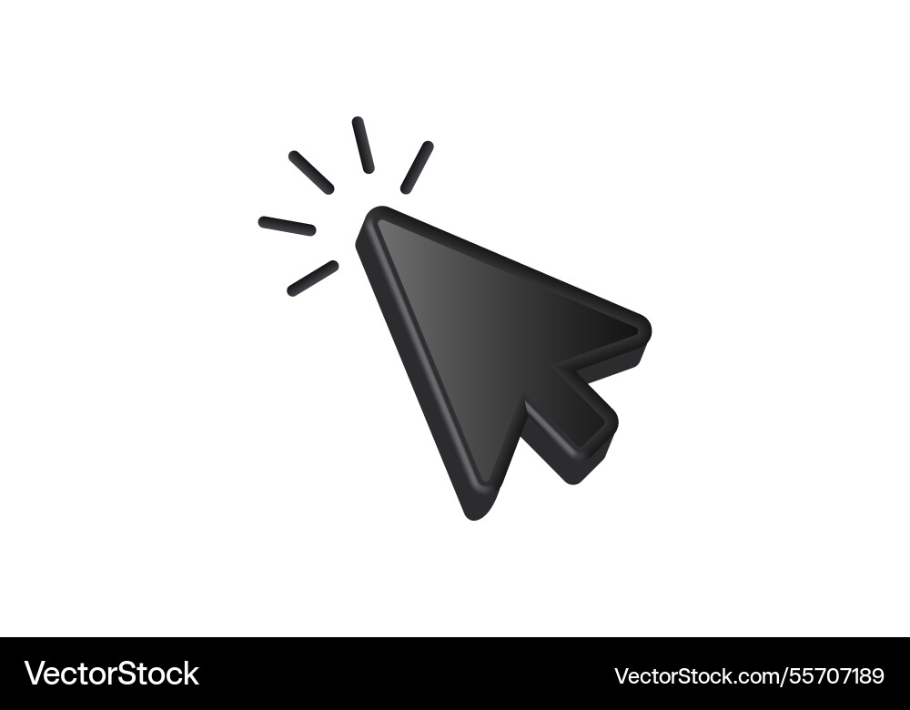 Black 3d mouse cursor icon with click vector image