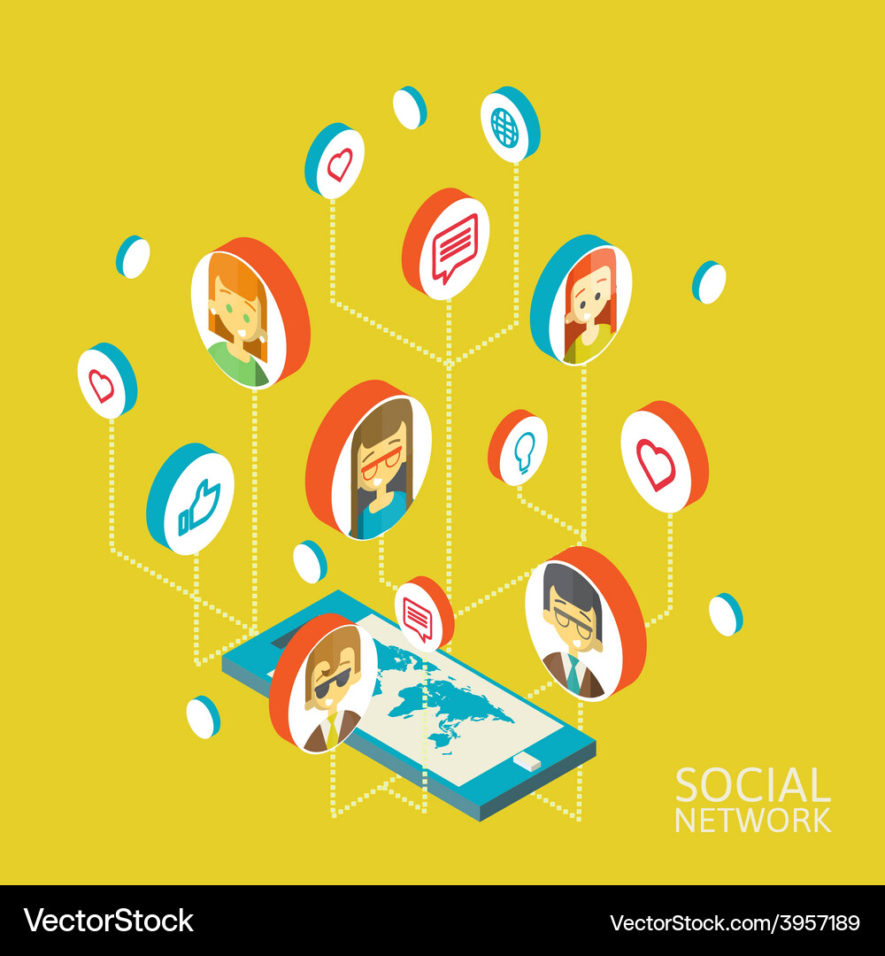 Conceptual image with social networks flat Vector Image