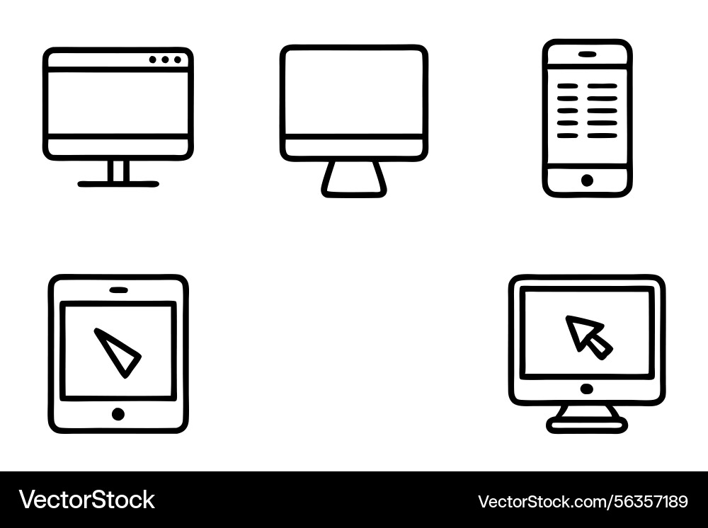 Line art icon set with web and mobile device vector image