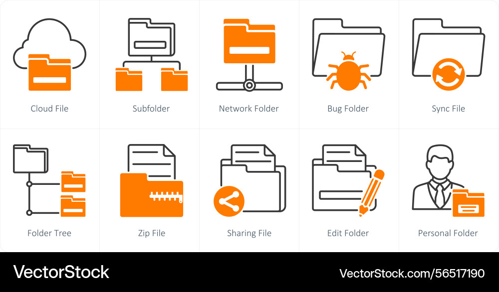 A set of 10 files icons as cloud file subfolder vector image