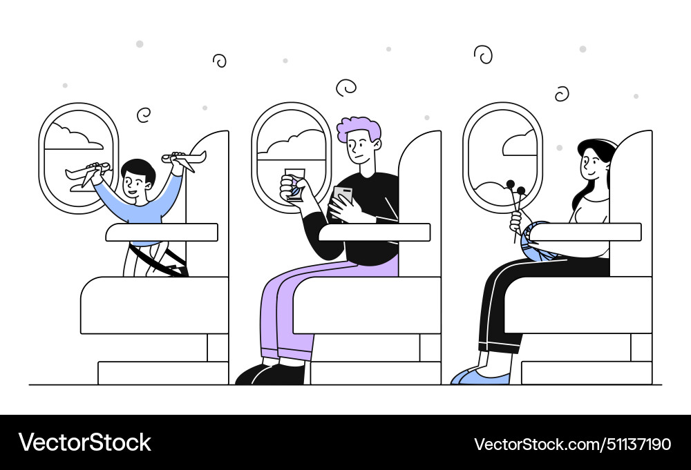 Airplane passengers inside linear Royalty Free Vector Image
