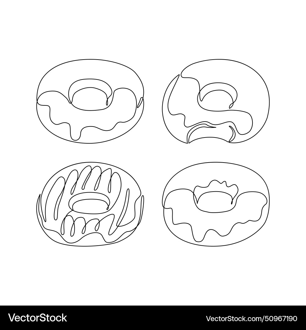 Continuous one line drawing of donuts isolated Vector Image