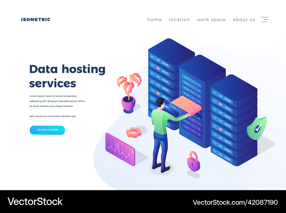 Data hosting service landing page template Data hosting service landing page template vector image