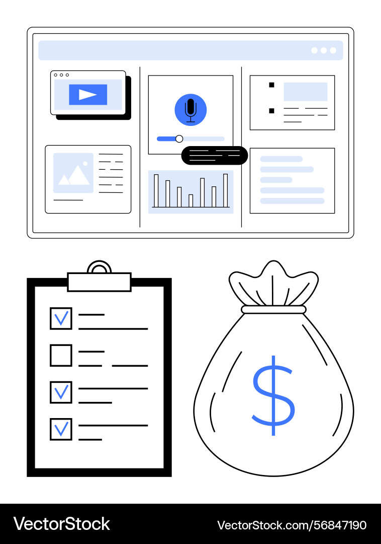 Digital dashboard with voice search checklist Digital dashboard with voice search checklist vector image
