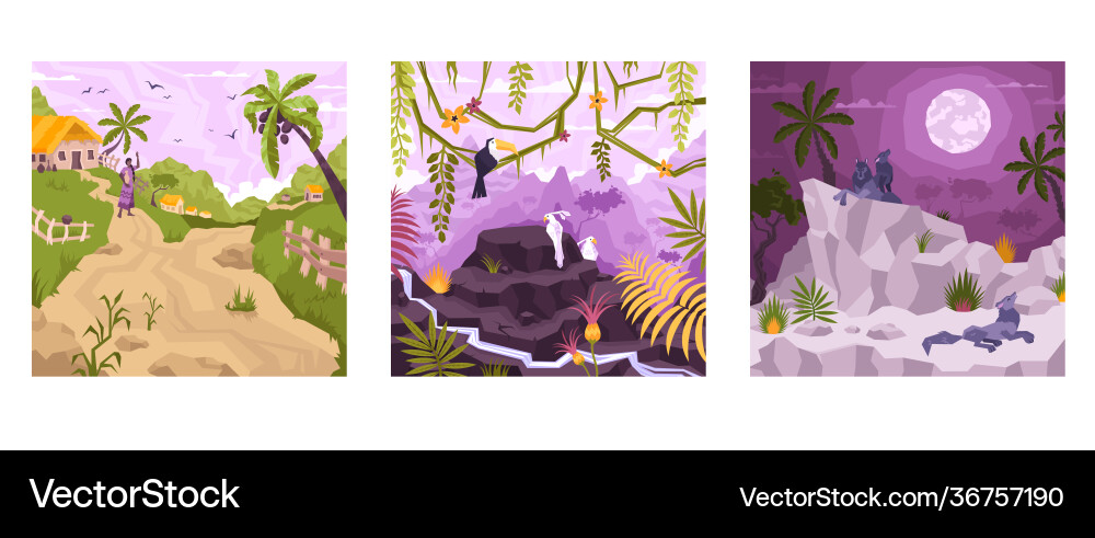 Exotic landscapes flat set vector image