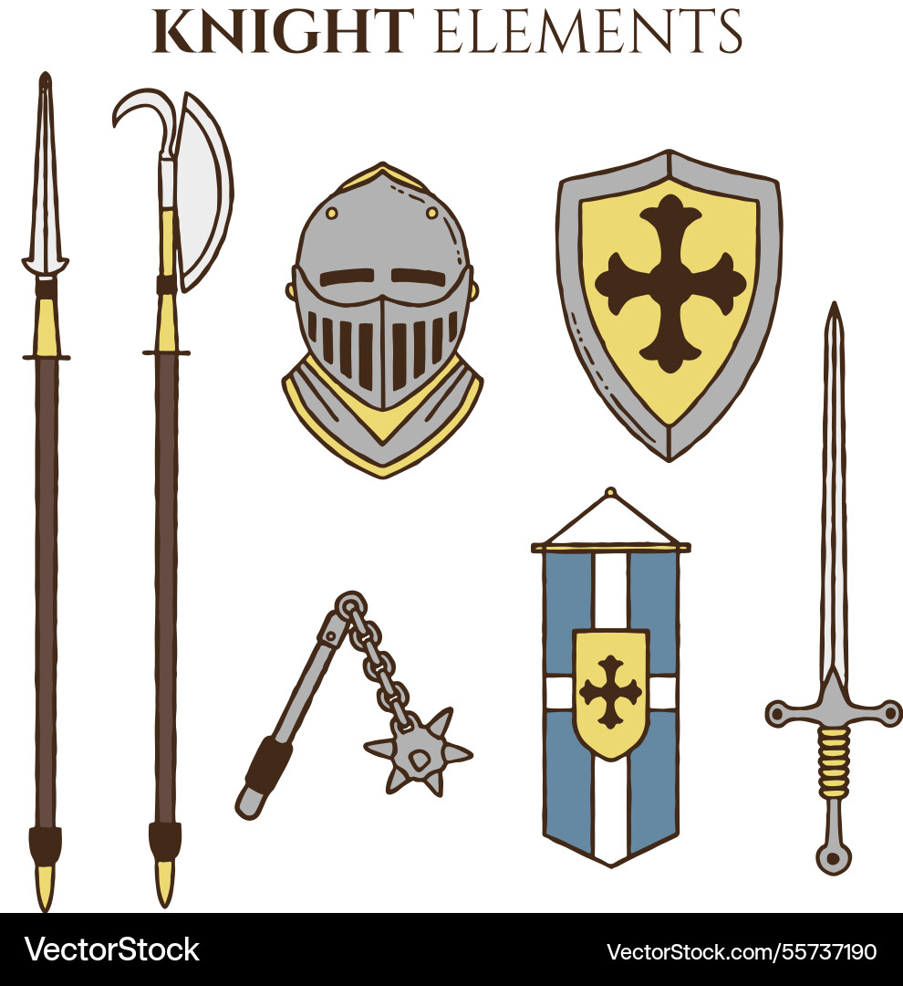 Medieval objects with hand drawn style Vector Image