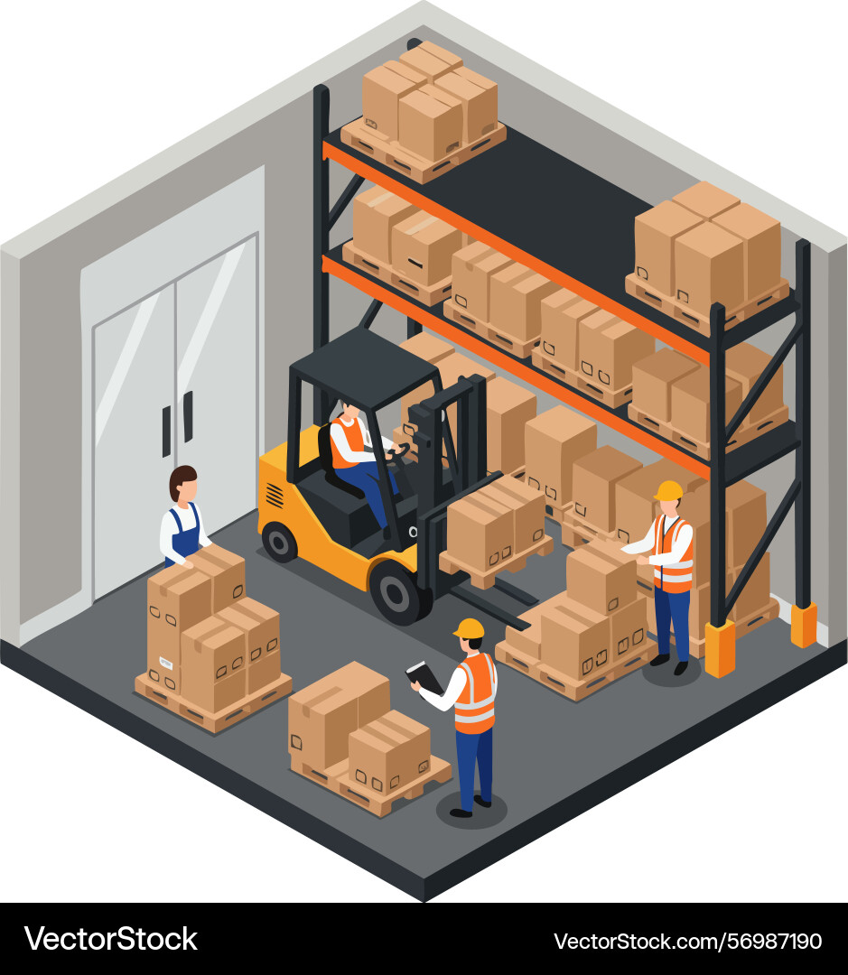 Warehouse workers loading and organizing Warehouse workers loading and organizing vector image