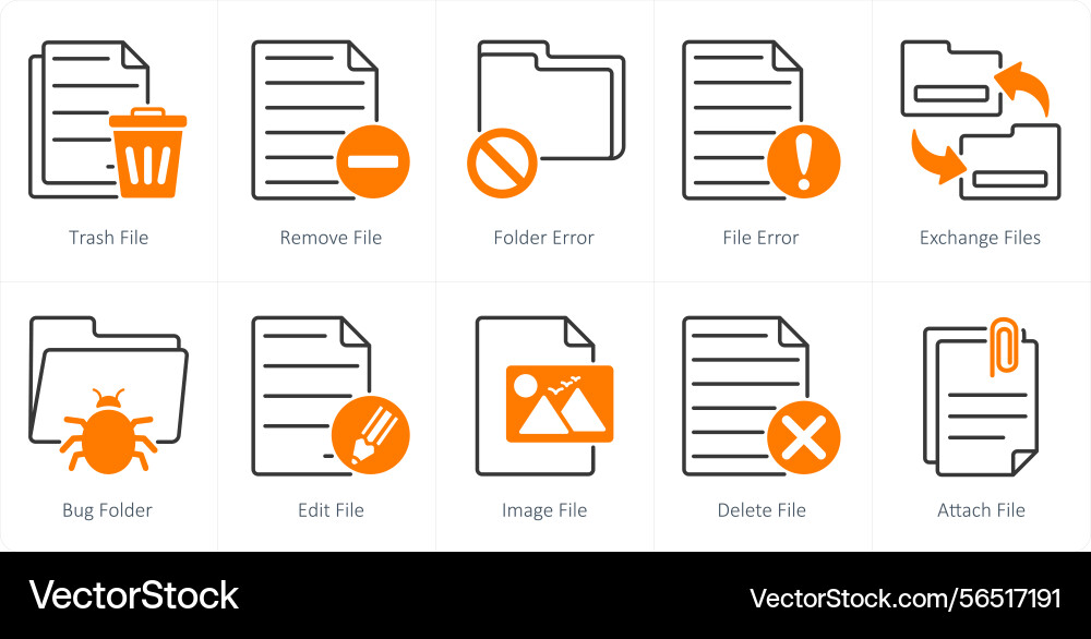 A set of 10 files icons as trash file remove vector image