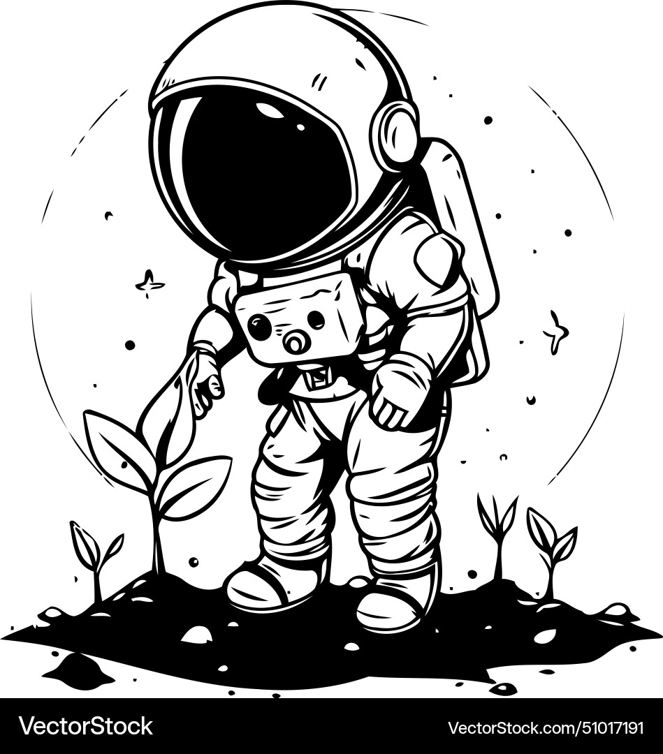 Astronaut in spacesuit and sprout Vector Image