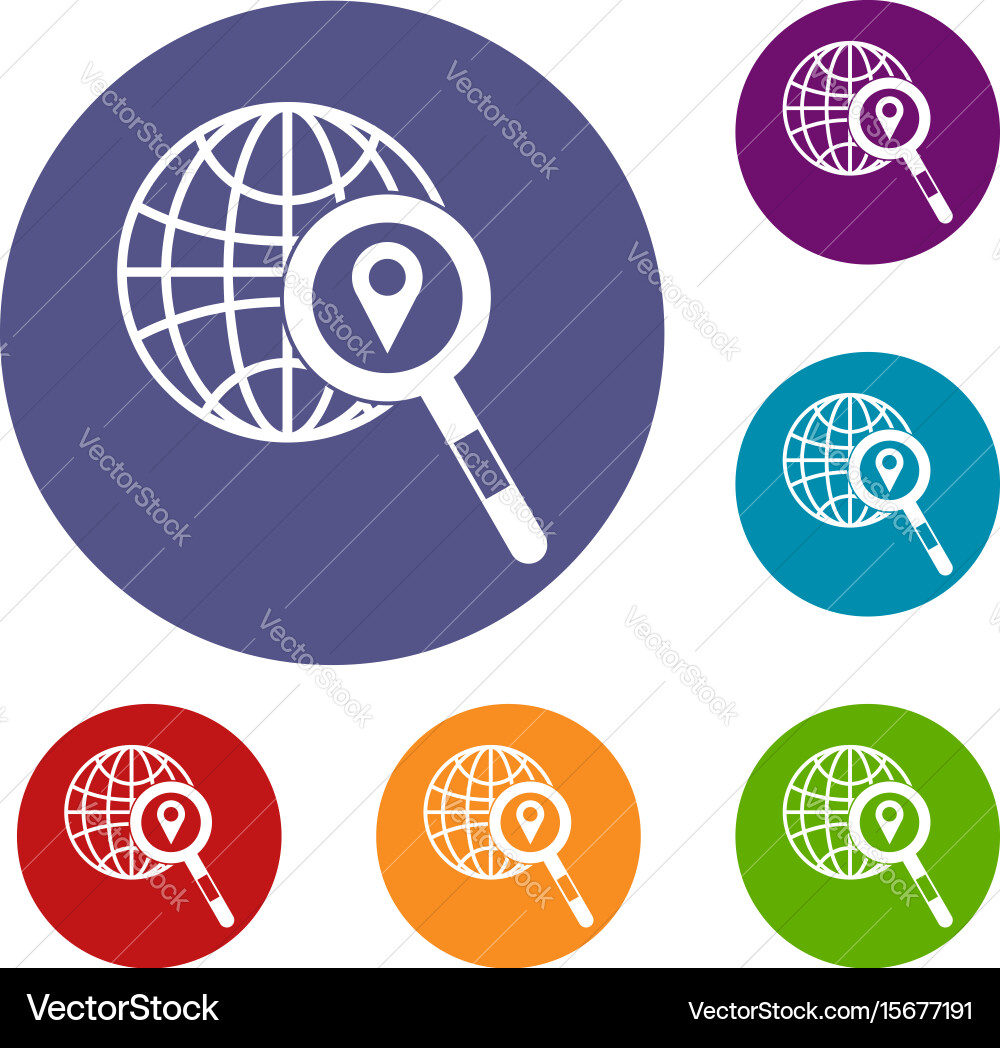 Globe map pointer and magnifying glass vector image