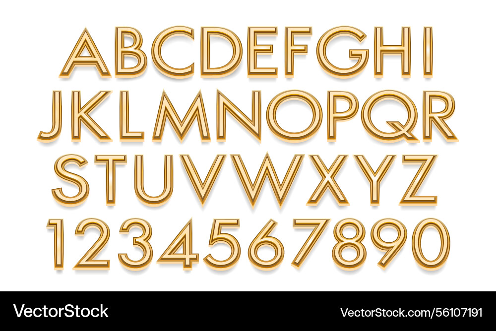 Gold font set collection letters and numbers Gold font set collection letters and numbers vector image